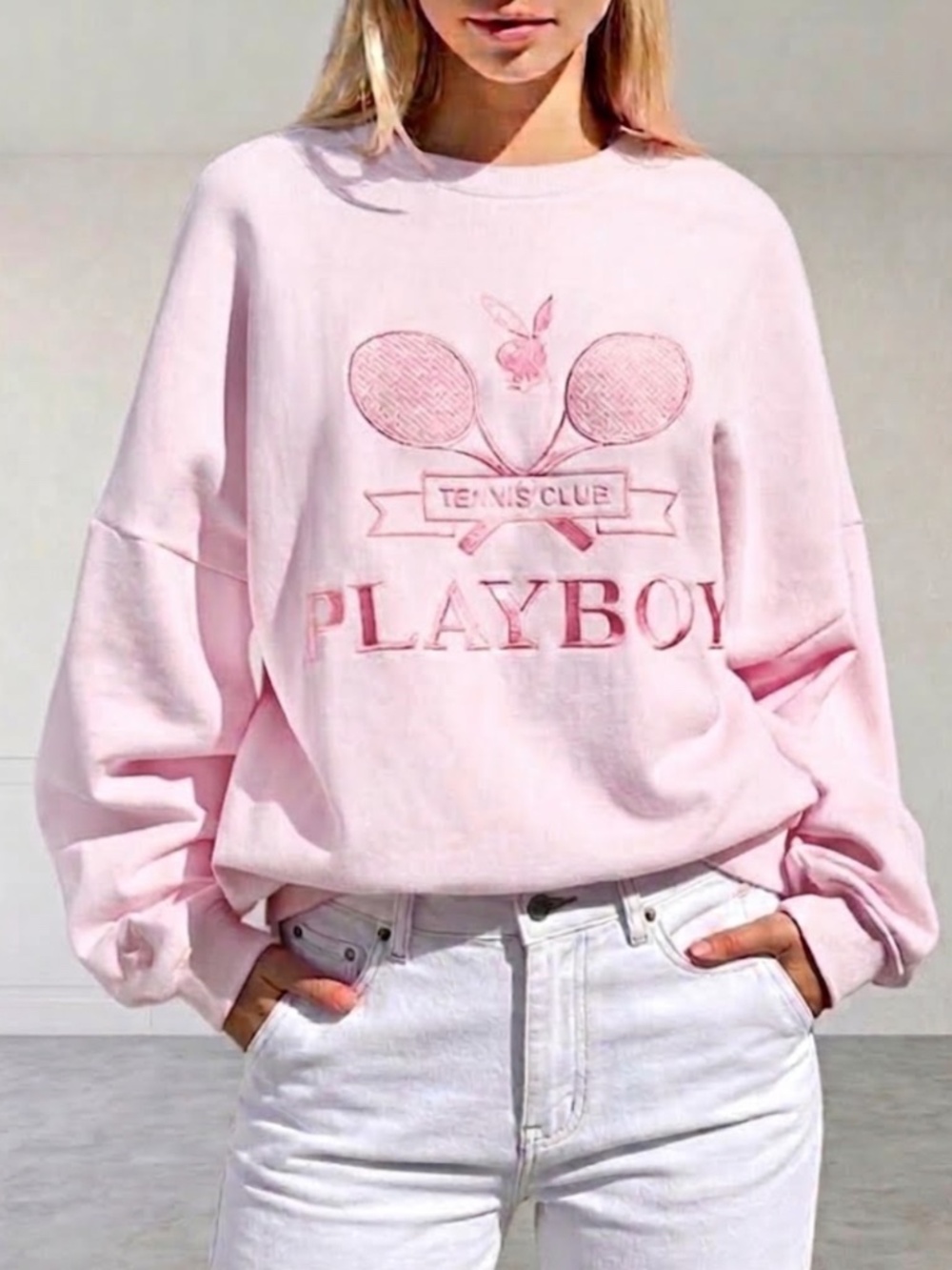 Playboy x Pacsun Tennis Club Embroidered Crewneck Sweatshirt, Pink XS